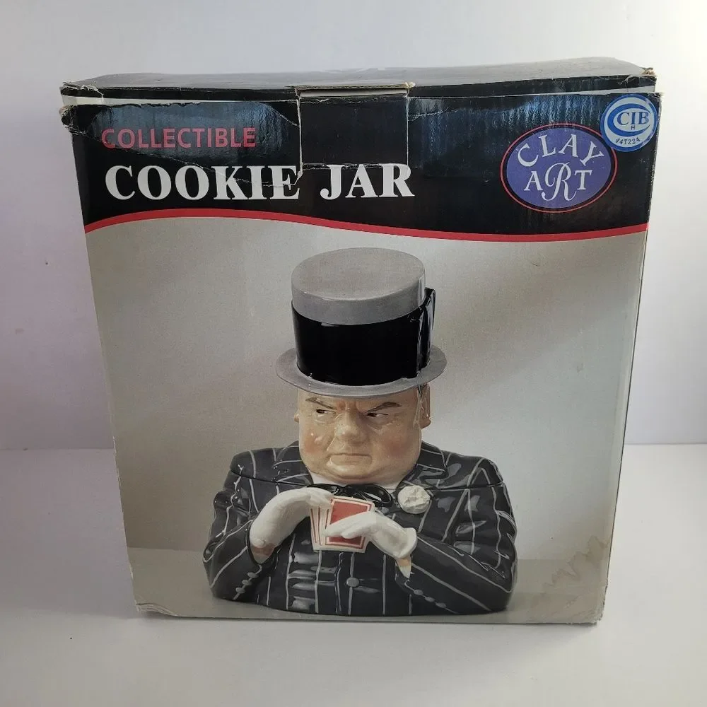Vintage W.C. Fields Playing Cards collectible cookie jar by Clay Art